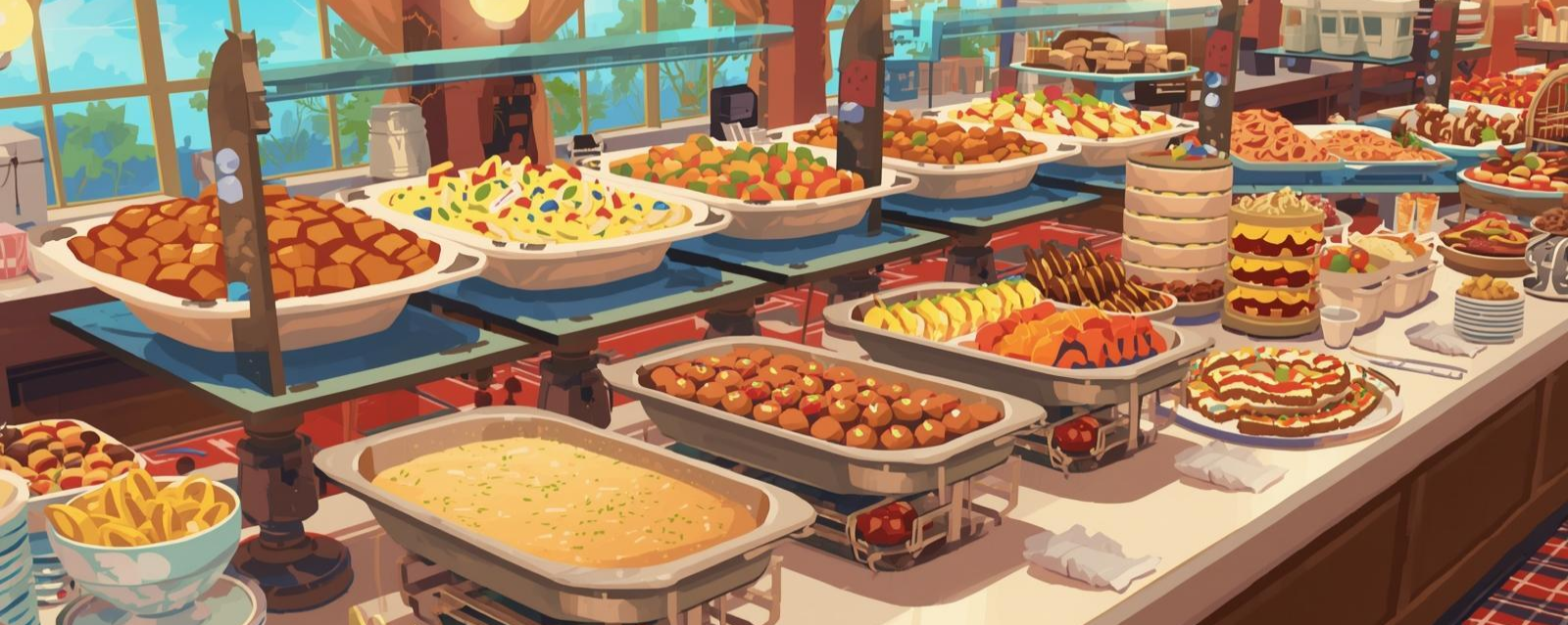 Illustrated catering buffet line