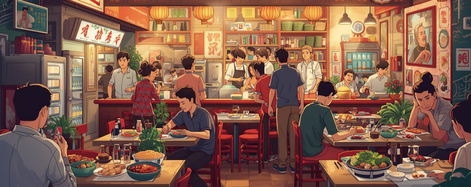 Illustrated restaurant service counter